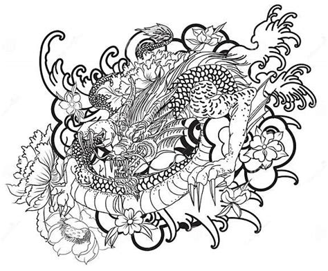 Hand Drawn Dragon Tattoo Coloring Book Japanese Style Stock Vector Illustration Of Culture