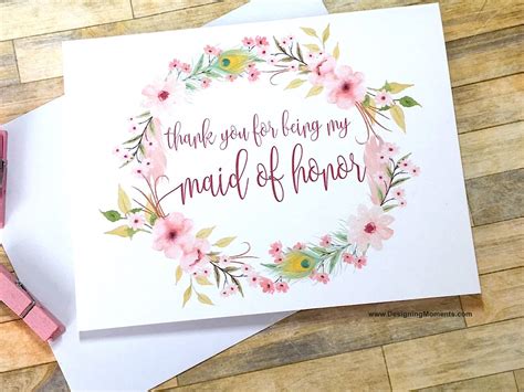 Maid Of Honor Card Boho Wreath Thank You For Being My Maid Etsy