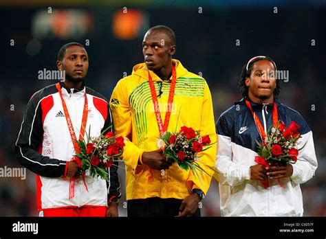 RICHARD THOMPSOM USAIN BOLT & MENS 100M MEDAL CEREMONY OLYMPIC STADIUM ...