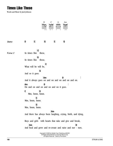 Times Like These by Jack Johnson - Guitar Chords/Lyrics - Guitar Instructor