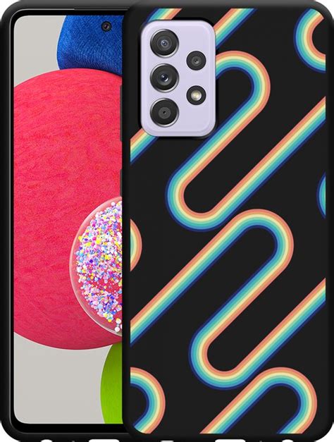 Galaxy A52 A52s Hoesje Zwart Retro Regenboog II Designed By Cazy