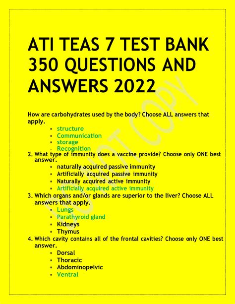 ATI TEAS 7 TEST BANK LATEST UPDATE 2023 2024 ALL SUBJECTS INCLUDED