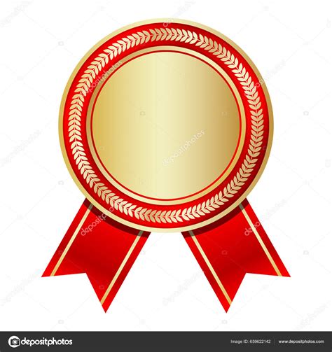 Golden Medal Red Ribbon Gold Badge Red Ribbon Blank Gold Stock Vector By ©aozorastock 659622142