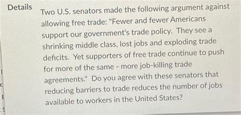 Solved Two U.S. senators made the following argument against | Chegg.com