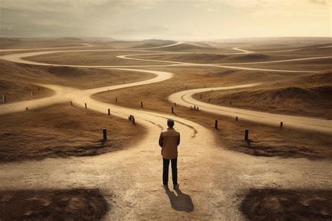 Premium Photo A Man Standing At A Crossroads