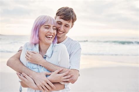 Premium Photo | Love beach and couple hug on date for valentines day ...