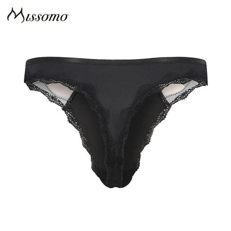 Missomo Sexy Black Lace Panties Women Low Waist Hollow Out Mesh Semi Sheer G String Briefs