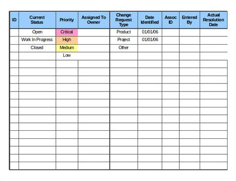 Change Log Template Excel – printable schedule template