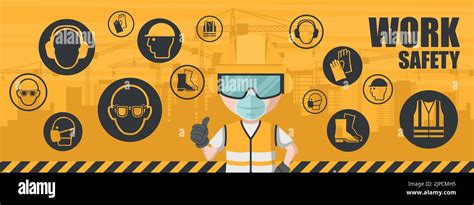 Worker Background Using His Personal Protective Equipment Set Of Icons