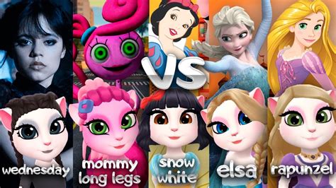 My Talking Angela 2 Wednesday Vs Mommy Long Legs Vs Elsa Vs Rapunzel Vs Snow White Youtube