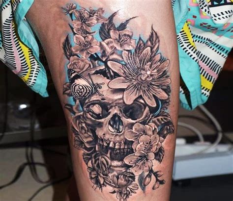 Skull And Flowers Tattoo By Jurgis Mikalauskas Post