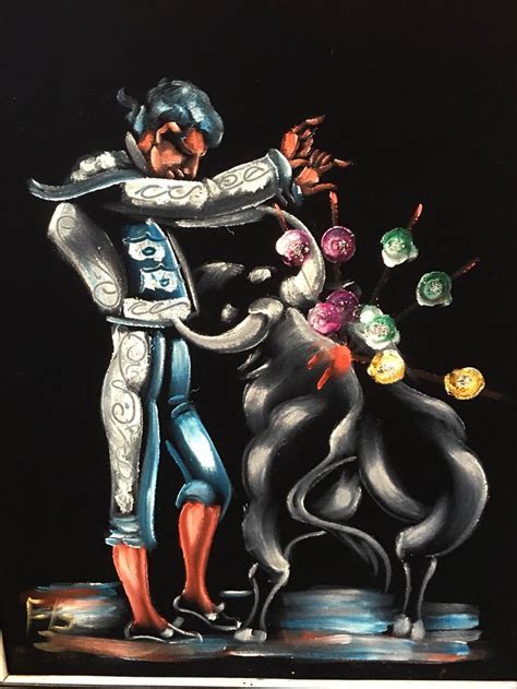 Vintage Black Velvet Matador Painting Bull Fighting Painting Mexican