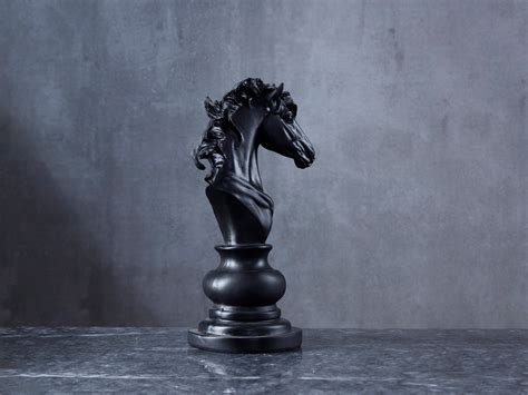 Decorative Black Knight Chess Piece, Handmade Modern Horse Statue, Unique Home and Office ...