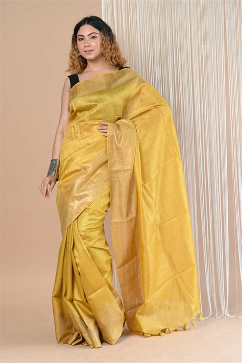 Buy Exclusive Pure Moonga Tussar Silk Saree With Beautiful Border