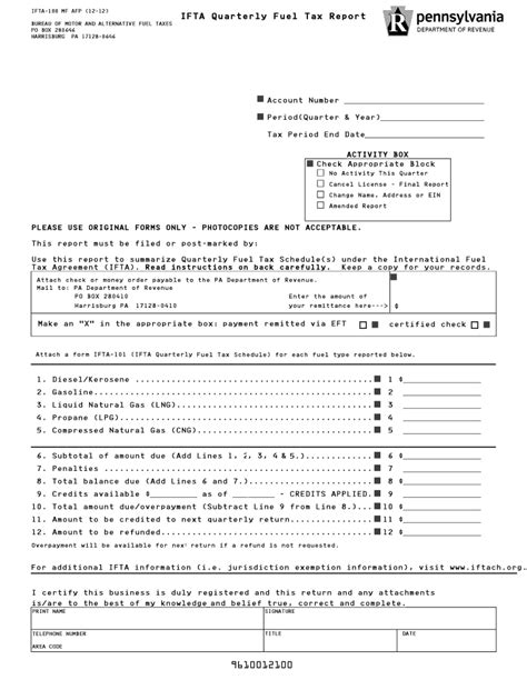 Pa Ifta Quarterly Fuel Tax Report Fill Online Printable Fillable