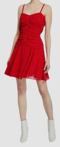 275 Jill Stuart Womens Red Sleeveless Ruched Flare Eyelet Mini Dress