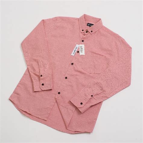 Jual Kemeja Pria Polos Lengan Panjang Dusty Pink Katun Linen Rami Baju