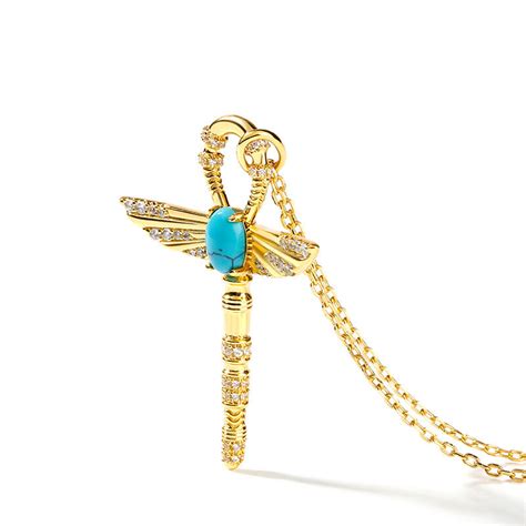 Jeulia Ankh Ancient Egyptian Scepter Turquoise Pendant Sterling