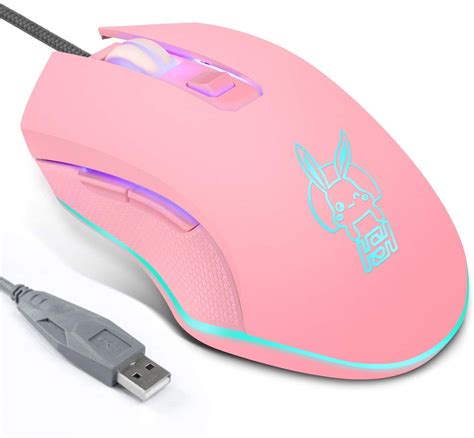 Pink RGB Wired Pikachu Mouse - Cute Gaming Decor