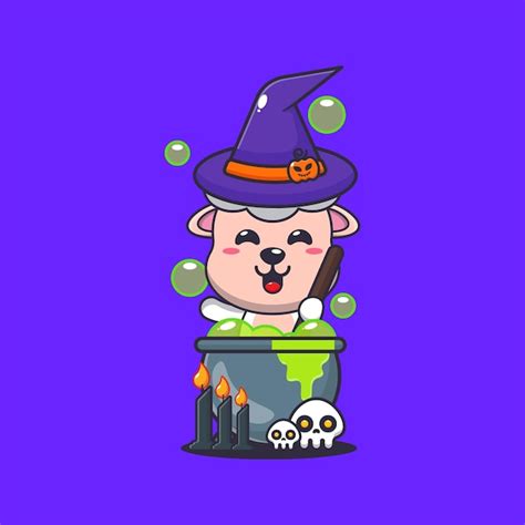 Premium Vector Witch Sheep Making Potion In Halloween Day