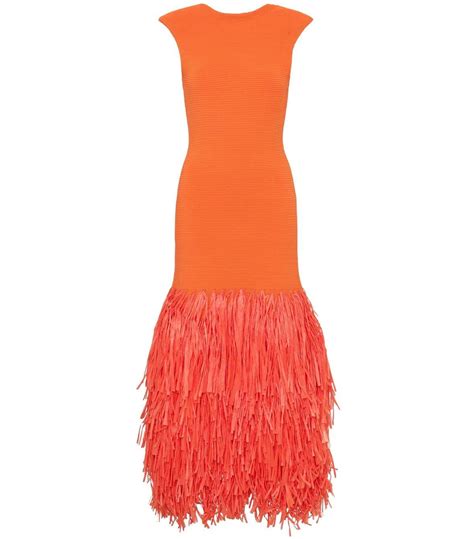 Aje Rushes Raffia Knit Midi Dress In Red Lyst