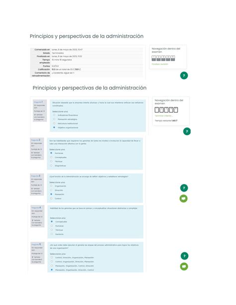 Examen Semana 1 Principios y perspectivas de la Administración Studocu