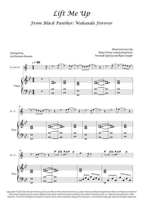 Lift Me Up Arr Luís Gustavo Rossato By Rihanna Sheet Music For Clarinet And Piano At Sheet