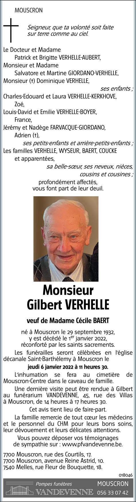 Gilbert Verhelle Avis N Crologique Lavenir Net