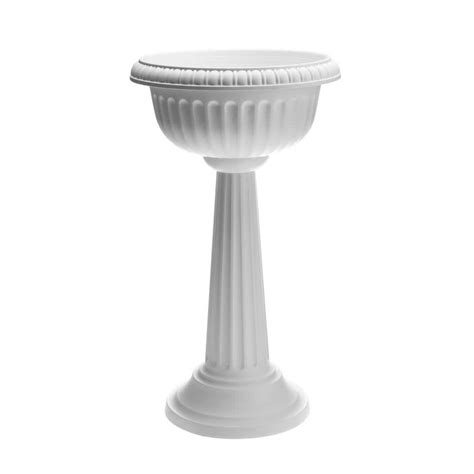 Bloem Grecian 32 In Casper White Plastic Urn Tall Pedestal Planter