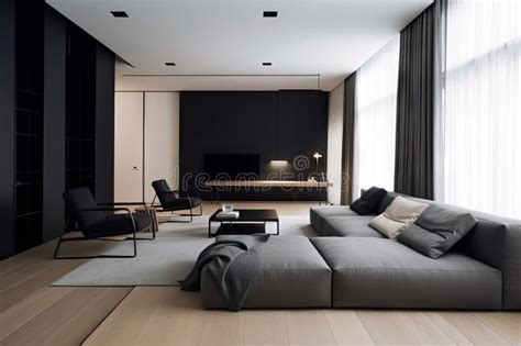 Minimalist Home With Modern Sleek Furniture And Minimalist Decor Stock