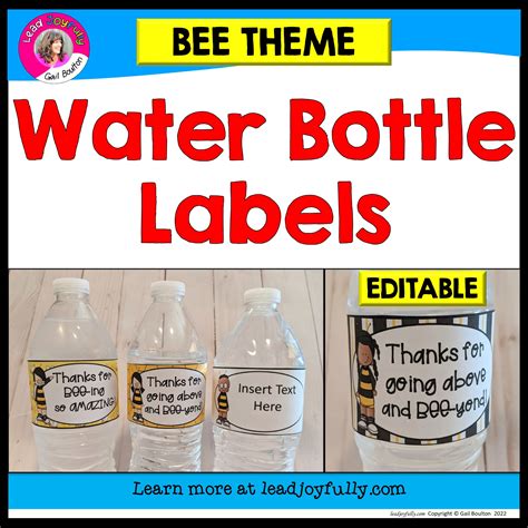 EDITABLE Water Bottle Labels BEE Theme Lead Joyfully