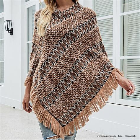 Neuheiten Damen Vintage Boho Style Poncho Strickjacke In Beige