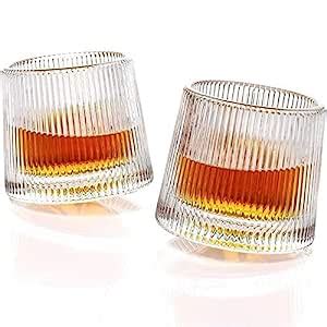 Ezalla Spinning Glasses Bar Glass For Drinking Whiskey Scotch