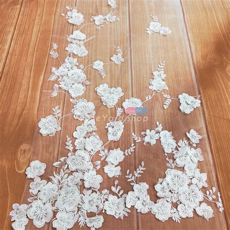 Pearl Beaded Exquisite Embroidery 3d Flower Lace Fabric Oneyard