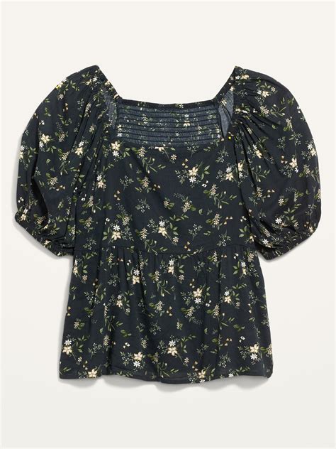 Puff Sleeve Smocked Floral Print Swing Blouse For Women Old Navy