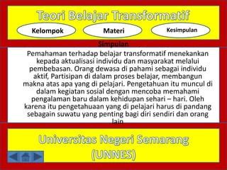 Teori Belajar Transformatif Ppt