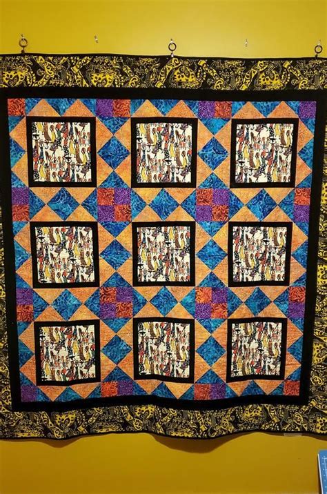 Queen Handmade African Quilt Sized 70 X 70 Has Nine Large Blocks Featuring African Village