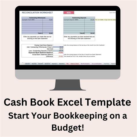 Cash Book Excel Template for Efficient 1 Bank Account Management, Ideal ...