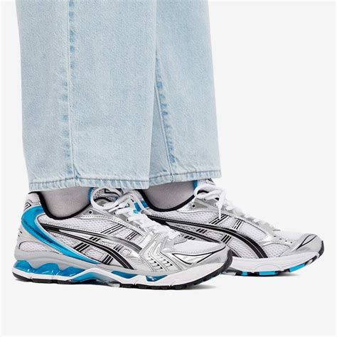 Asics Womens Gel Kayano 14 Sneakers In Whiteaizuri Blue Asics