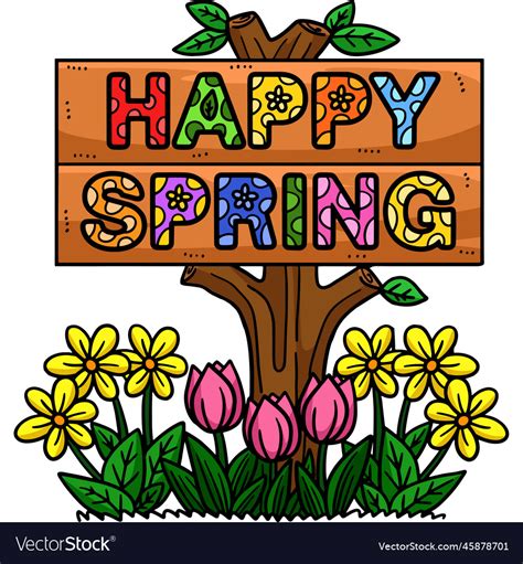 Happy spring banner cartoon colored clipart Vector Image