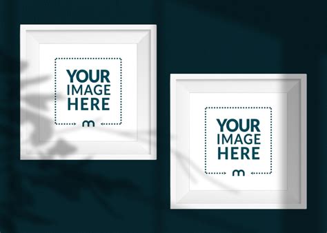 2 Square Picture Frames On Wall Psd Mockup Mediamodifier