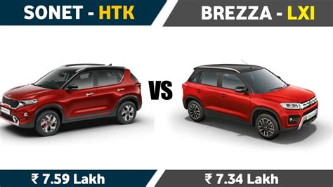 Kia Sonet HTK Vs Maruti Suzuki Brezza LXI Kia Sonet Vs Maruti Brezza