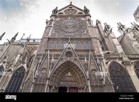 The North Facade Of Catholic Cathedral Notre Dame De Paris Built In