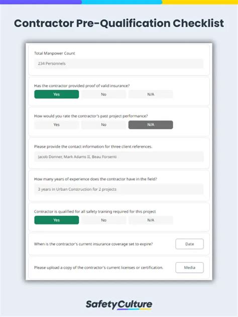 Free Contractor Prequalification Checklist Pdf Safetyculture