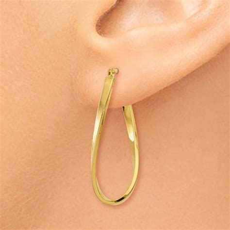 14k Yellow Gold Elegant Twisted Oval Hoop Earrings