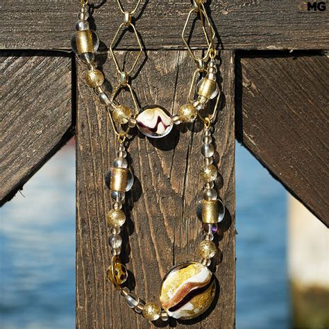 Necklaces In Original Murano Glass Long Necklace Roma With Gold And