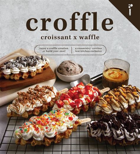 An Advertisement For Croffle With Different Types Of Desserts And