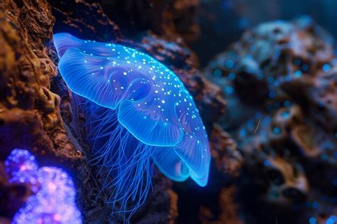 Premium Photo Bioluminescent Sea Creatures In An Underwater Cave