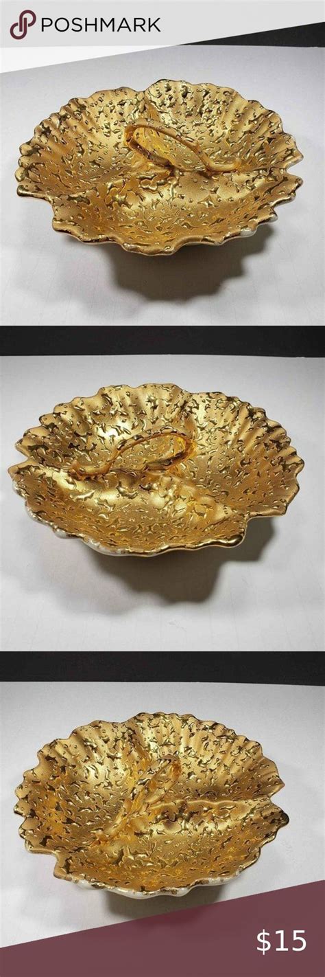 Weeping Bright Gold 22k Three Compartment Handled Candy Dishes Gold