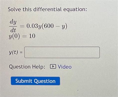 Solved Solve The Separable Differential Equation Dtdy T2y Yt